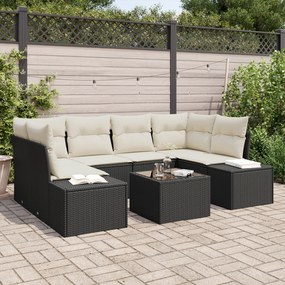 Conjunto de Sofá de Jardim de 7 Peças com Almofadas Preto em Poliratan