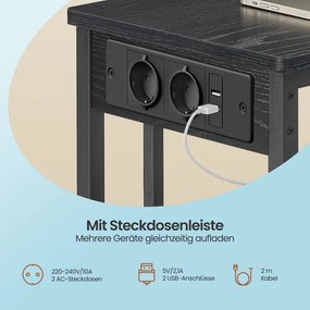 Mesa de apoio em forma de C com estação de carregamento 30 x 40 x 62 cm preto