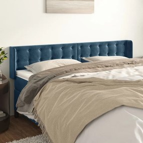 Cabeceira de cama c/ abas veludo 203x16x78/88cm azul-escuro