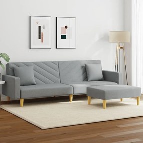 vidaXL Sofá-cama 2 lugares c/ almofadas e apoio pés tecido cinza-claro