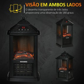 Lareira Elétrica 700W/1000W Lareira Elétrica com Chama Realista Ecrã LED Controlo Remoto e Proteção Contra Superaquecimento até 15 m² 16x16x31c