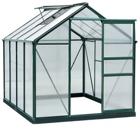Outsunny Estufa de Jardim 2x2,5m de Policarbonato e Alumínio Estufa com Clarabóia Proteção UV 30 e Base 4,79 m² para Vasos Cultivos de Plantas e Flores Transparente