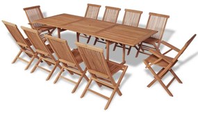 vidaXL 11 pcs conjunto jantar jardim c/ cadeiras dobráveis teca maciça