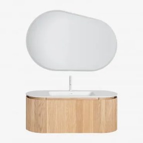 Conjunto De Móvel De Casa De Banho Suspenso Em Madeira Com Lavatório Integrado Carsone Madeira Natural & Sem Unidade Auxiliar & Oval Led E Anti-embaci