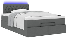 Cama otomana com colchão&amp;LEDs 120x200 cm tecido cinzento escuro