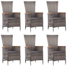 7 pcs conjunto de jantar para jardim vime PE cinzento
