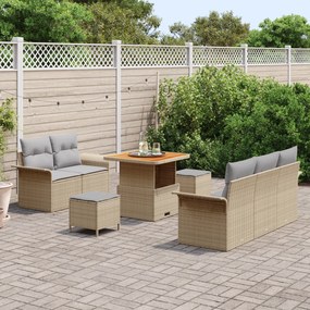 Conjunto de Sofá de Jardim vidaXL com Almofadas Bege de Rattan Poliést