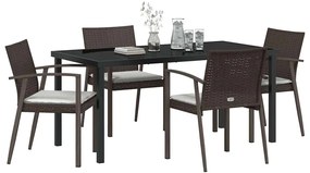 Conjunto de Jantar de Jardim com 5 Peças e Almofadas - Castanho em Pol