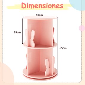 Estante giratória para crianças 40 x 40 x 65 cm Estante infantil com 2 níveis e separadores em forma de coelho  Rosa