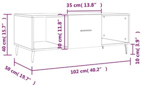 Mesa de centro 102x50x40 cm derivados madeira carvalho castanho