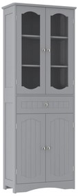 Armário de casa de banho independente alto com 4 portas e gaveta 60 x 30 x 160 cm cinzento
