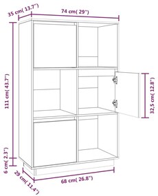 Aparador alto 74x35x117 cm pinho maciço