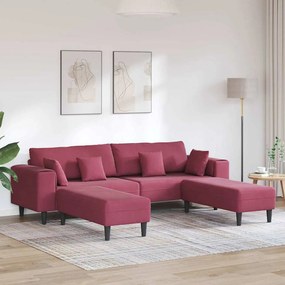 vidaXL Sofá de Veludo com almofada 3 pcs Vinho Vermelho 208 cm Veludo
