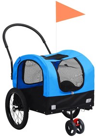Reboque bicicletas/carrinho para animais 2-em-1 azul/preto