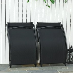 2 espreguiçadeiras dobráveis ​​ergonômicas em forma de S com estrutura de alumínio Textilene para piscina terraço jardim 165x61x63 cm Preto