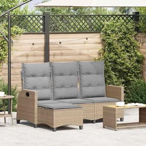 Sofá de jardim reclinável em forma de L com almofadões vime PE