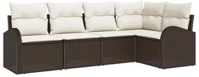 Conjunto de Sofás de 5 Peças para Jardim com Almofadas Castanho Vime P