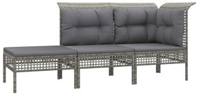 11 pcs conjunto lounge de jardim c/ almofadões vime PE cinzento