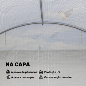 Estufa Tipo Túnel com 2 Barras de Suporte, 2 Portas Enroláveis e Janelas com Rede, Cobertura de PE Anti-UV Branco