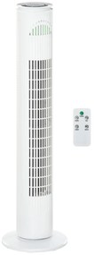 HOMCOM Ventoinha de Coluna com Temporizador de até 10h Oscilação 70° 3 Velocidades e 3 Modos 45W Ø22x77 cm Branco