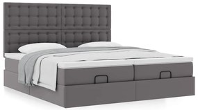 Estrutura de cama otomana com colchão cinza couro falso