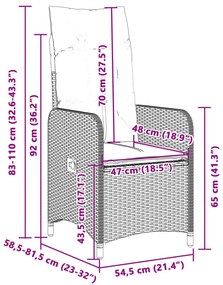 7 pcs conjunto de bistrô para jardim c/ almofadões vime PE bege