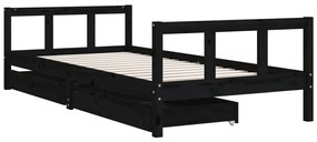 Estrutura cama infantil c/ gavetas 90x200 cm pinho maciço preto