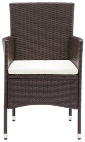 3 pcs conjunto jantar p/ jardim c/ almofadões vime PE castanho