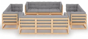 13 pcs conjunto lounge de jardim c/ almofadões pinho maciço