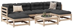7 pcs conjunto sofás de jardim com almofadões pinho maciço