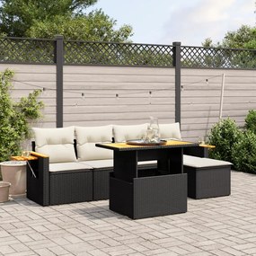 vidaXL 6 pcs conjunto sofás de jardim c/ almofadões vime PE preto