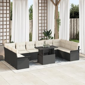 vidaXL Conjunto de Sofá de Jardim de 11 Peças com Almofadas Preto Rattan Poliéster