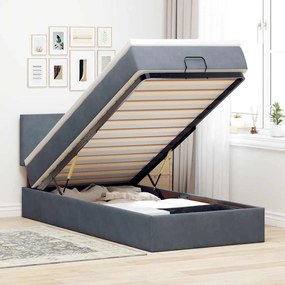 Estrutura cama otomana colchão 80x200 cm veludo cinzento escuro