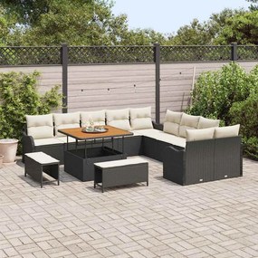 Conjunto de Sofás para Jardim 13 Peças com Almofadas Preto Rattan Sint