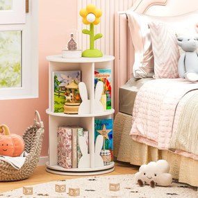 Estante giratória para crianças 40 x 40 x 65 cm Estante infantil com 2 níveis e separadores de coelhos 360 graus Branco
