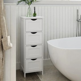 Armário de casa de banho com 4 gavetas 30 x 30 x 82 cm Branco