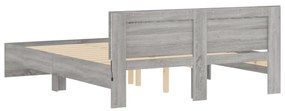 Estrutura cama c/ cabeceira/luzes LED 160x200cm cinzento sonoma