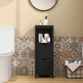 Armário para casa de banho com gavetas de arrumação 30 x 30 x 89 cm, com 2 gavetas extraíveis, lateral estreita, preto