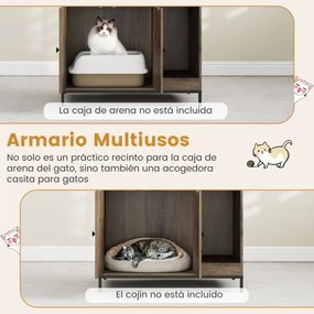 Móvel para caixa areia de gatos 78 x 51 x 137 cm com prateleiras (CAIXA AREIA E ALMOFADA NÃO INCLUIDOS), ganchos e prancheta para arranhar Castanho.