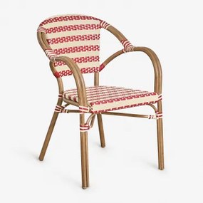 Pacote De 4 Cadeiras De Jardim Empilháveis Com Braços Em Rattan Sintético E Alumínio Solange Bistro Beige Creme - Vermelho Burdeos - Sklum