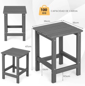 Mesa quadrada para jardim para exterior 36 x 36 x 47 cm resistente às intempéries em HDPE Cinzenta