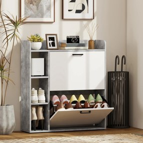Sapateira com capacidade para 15 pares, armário moderno com 2 gavetas rebatíveis, 83 x 24 x 90,5 cm, branco e cinzento
