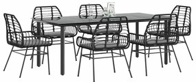 Conjunto de jantar jardim 7 peças almofadas vidro vime PE preto