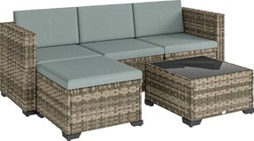 Outsunny Conjunto de Jardim em Vime de 5 Peças Inclui Almofadas 2 Poltronas de Canto Poltrona sem Braços Apoia-Pés e Mesa de Centro Cinza Claro | Aosom Portugal