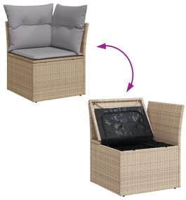 Conjunto de Jantar para Jardim de 9 Peças com Almofadas Bege em Rattan