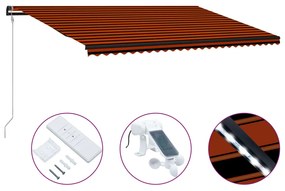 vidaXL Toldo retrátil c/ sensor vento e LED 600x300cm laranja/castanho