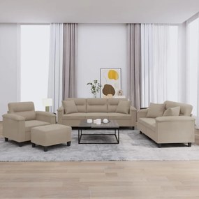4 pcs conjunto sofás c/ almofadas microfibra cinza-acastanhado