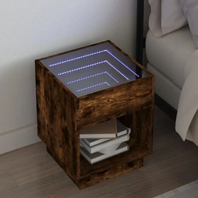 vidaXL Mesa de cabeceira c/ LED Infinity 40x40x50 cm carvalho fumado