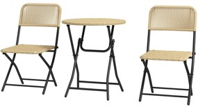 Conjunto de Mesa e Cadeiras de Jardim de Vime Conjunto de 3 Peças Móve