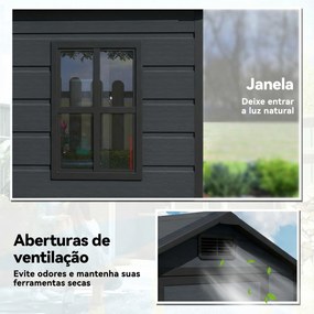 Abrigo de Jardim 1,09 m² 128x104x196 cm com Base Porta com Fechadura Janela e Ventilação, Cinzento Escuro